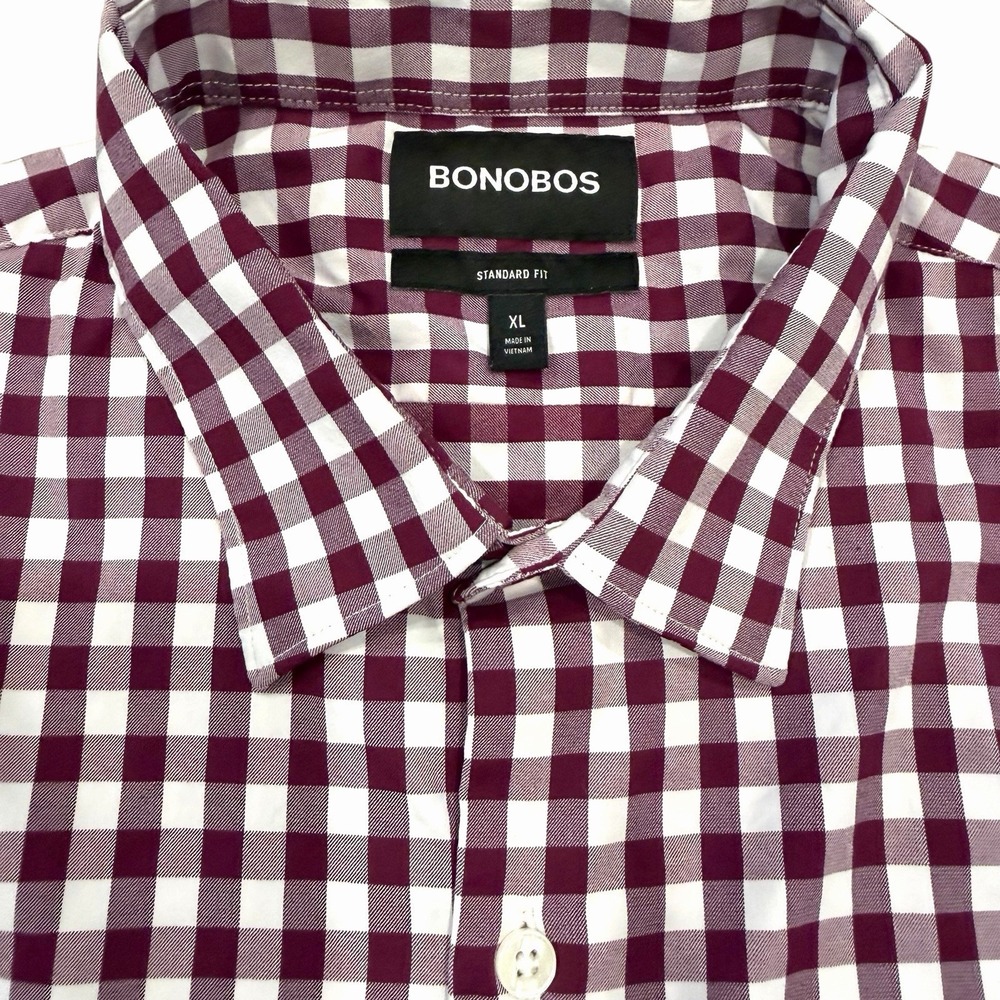 Bonobos Men's Plaid Button Down Shirt Gingham Check Purple Burgundy Size XL